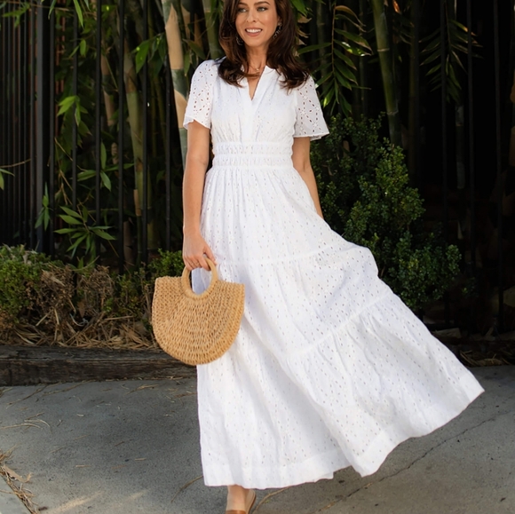NWT Anthropologie white eyelet somerset maxi dress L - Picture 2 of 5